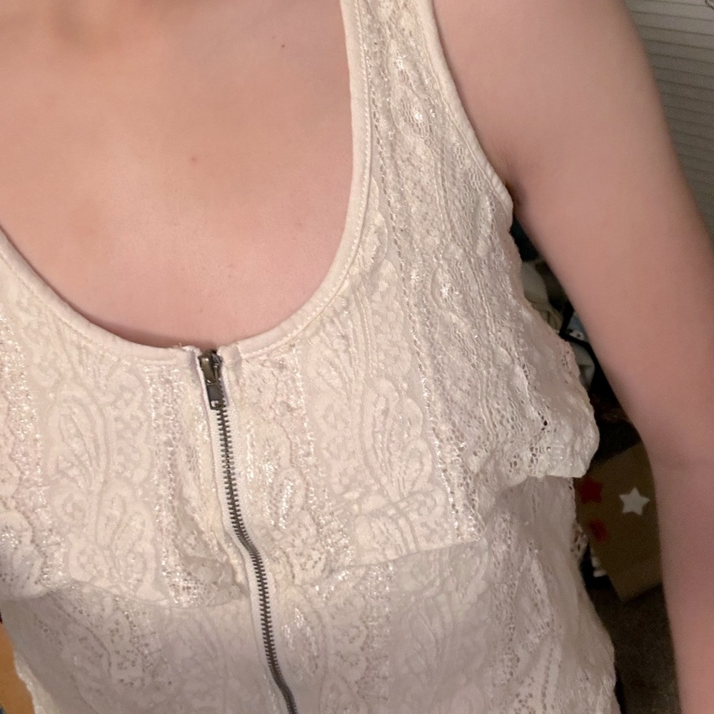White lace zip-up shirt